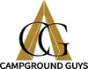 a logo for the campground guys with a gold tent and letters c and a